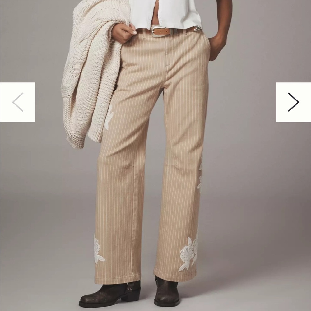 Striped Tan lace embellished Anthro pants